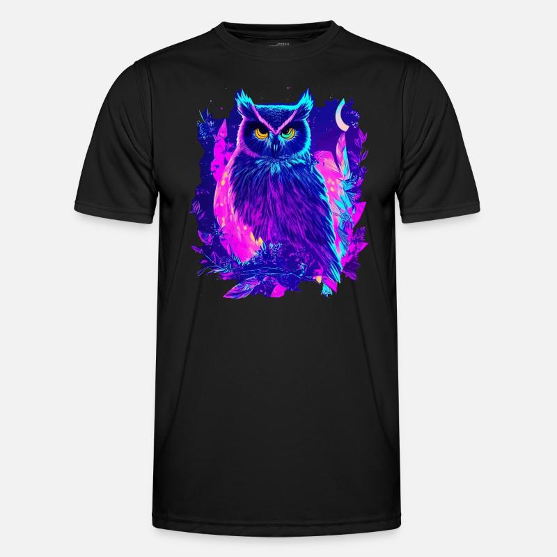 Neon leuchtende Eule Synthwave Männer Funktions-T-Shirt