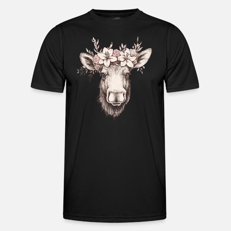 Elch mit Blumenkrone - Männer Funktions-T-Shirt - Schwarz