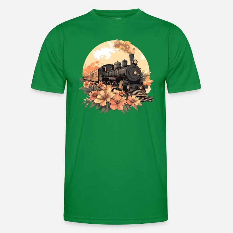 Nostalgic Train with Flowers Men's Functional T-Shirt
