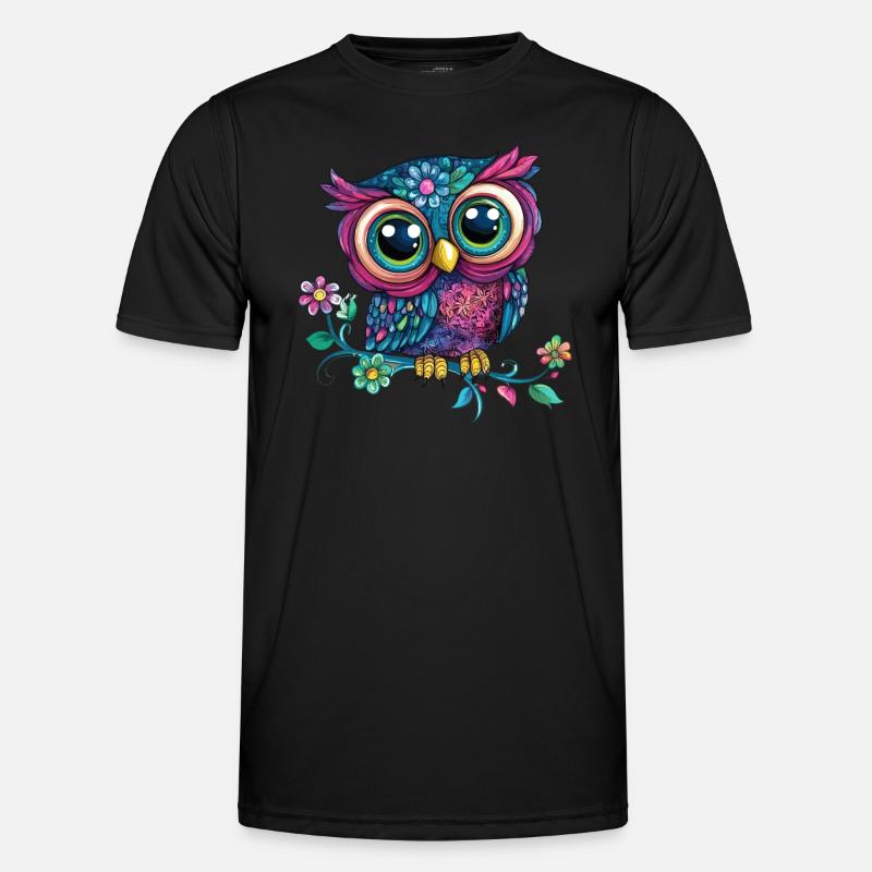 Bunte Eule auf Ast - Männer Funktions-T-Shirt - Schwarz