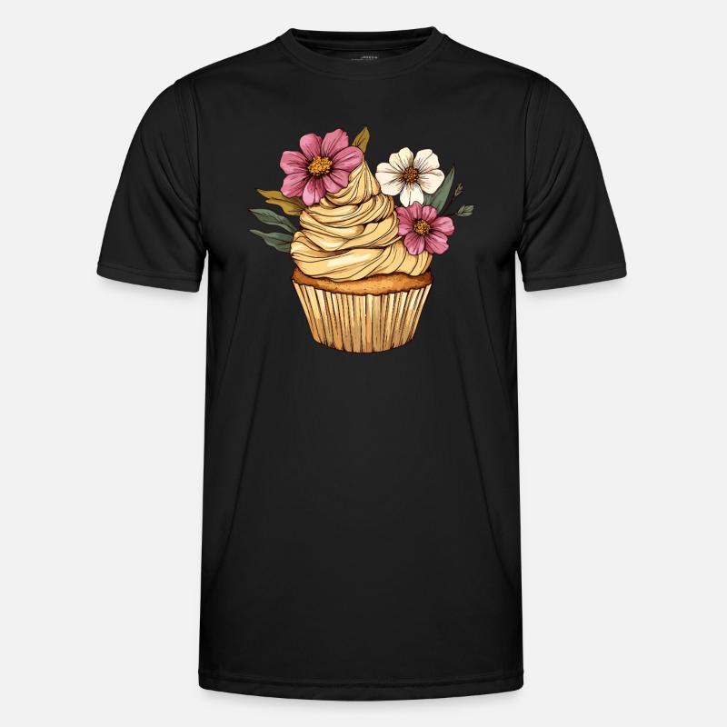 Cupcake mit Blütendekor - Männer Funktions-T-Shirt - Schwarz
