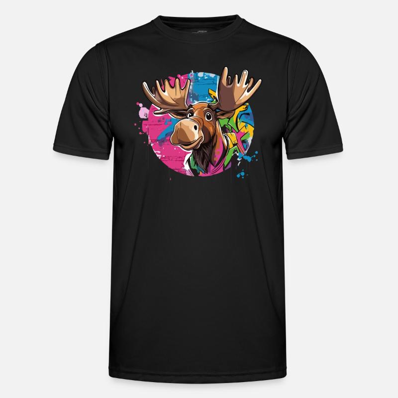 Elch mit Graffiti-Charme - Männer Funktions-T-Shirt - Schwarz