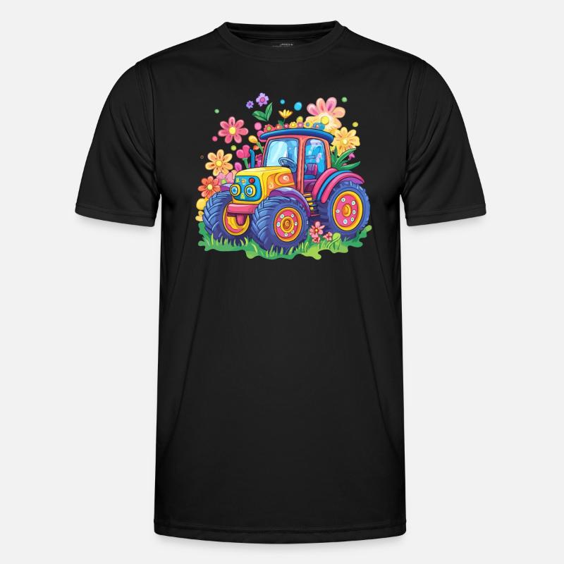 Bunter Blumentraktor Männer Funktions-T-Shirt