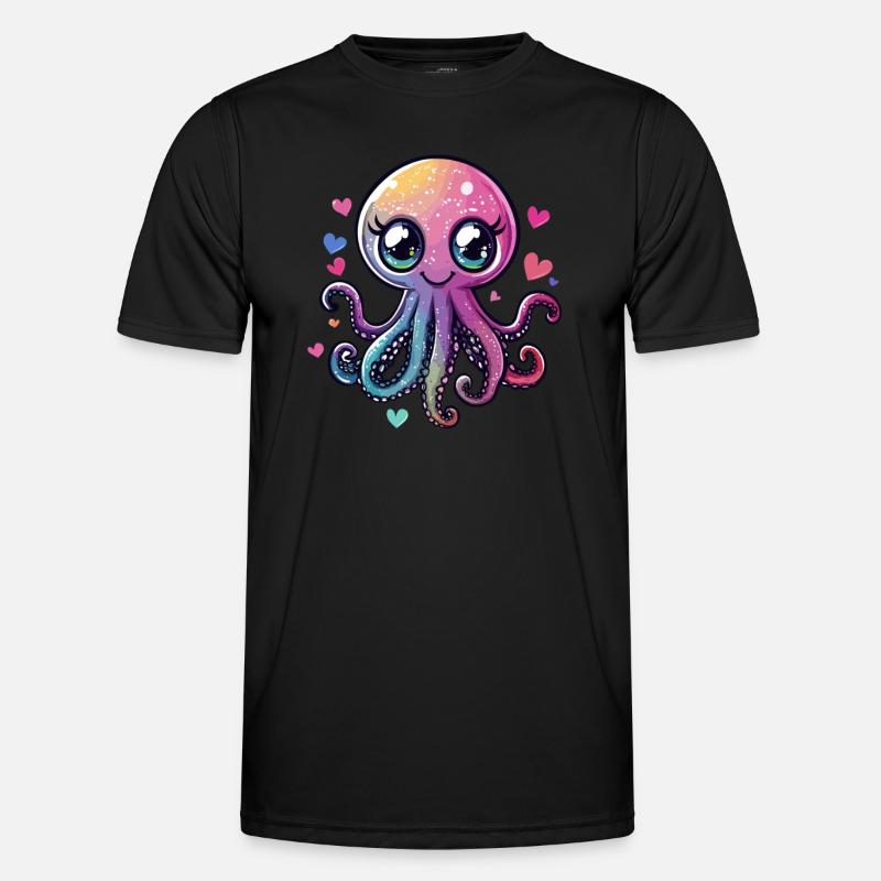 Glitter Octopus with Hearts - Men's Functional T-Shirt - black