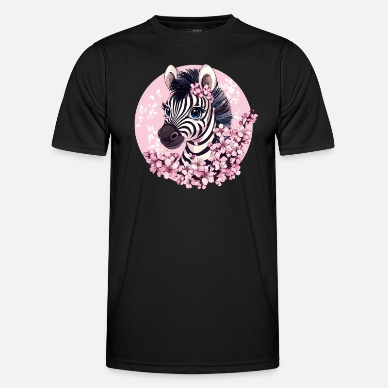 Zebra with cherry blossoms - Men's Functional T-Shirt - black