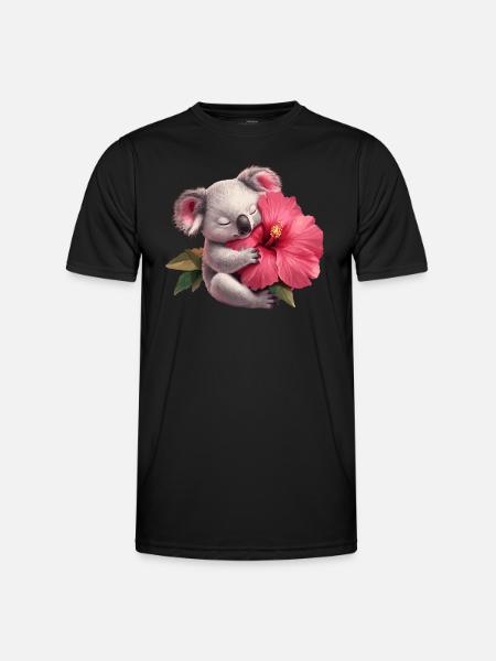 Koala mit Riesenblume - Männer Funktions-T-Shirt - Schwarz