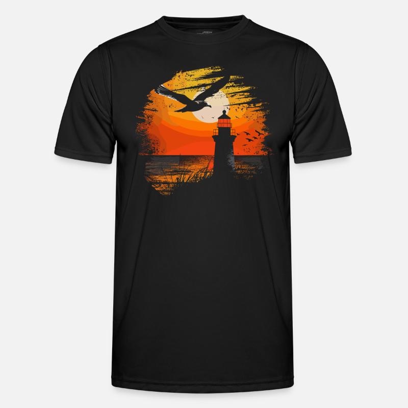 Seagull Seabird Lighthouse Sunset Men's Functional T-Shirt