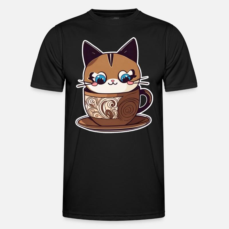 Cute Coffee Cat - Men's Functional T-Shirt - black