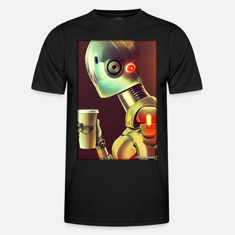 Robot Coffee Future Science Machine - Men's Functional T-Shirt - black