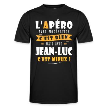 Jean-Luc Apero Tshirt Humour personnalisé jean luc - T-shirt sport Homme - noir - Devant - AI Model Male 178 dark (178cm)