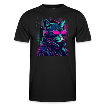 Cyberpunk Katze mit Sonnebrille - Männer Funktions-T-Shirt - Schwarz - Vorne - AI Model Male 178 dark (178cm)