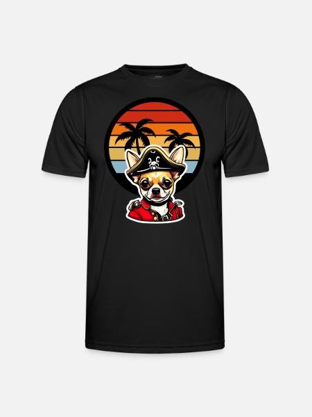 Chihuahua Pirate in Caribbean Sunset Palm Trees - Men's Functional T-Shirt - black