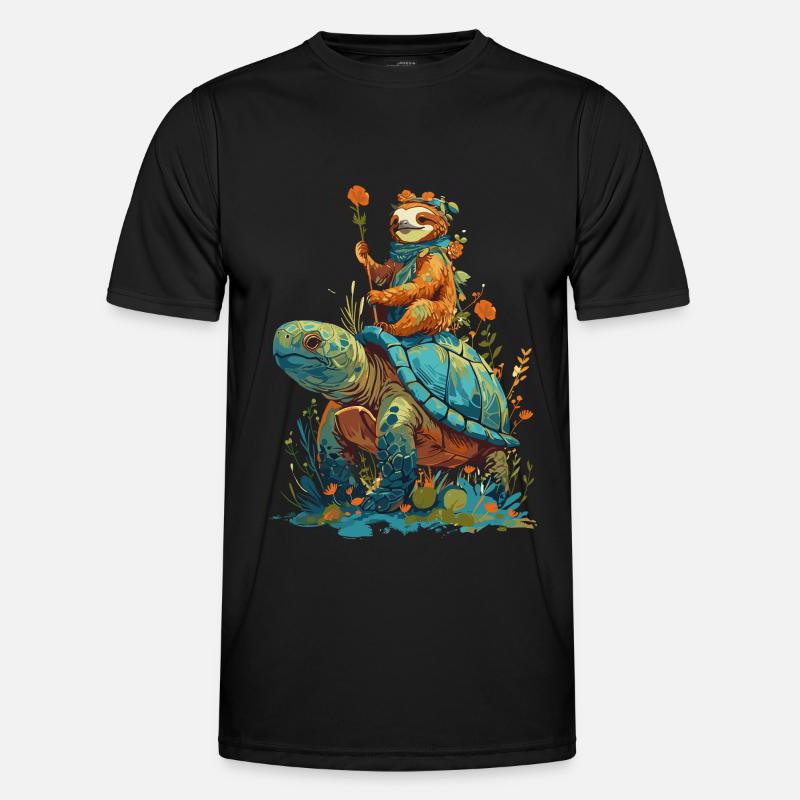 Sloth rides turtle - Men's Functional T-Shirt - black
