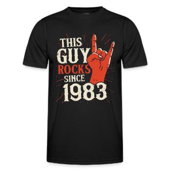 Ce mec est rock depuis l’anniversaire du millésime 1983 - T-shirt sport Homme - noir - Devant - AI Model Male 178 dark (178cm)