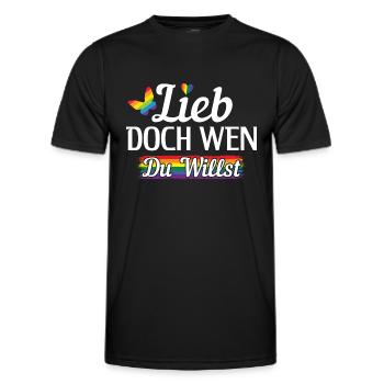 Lieb doch wen du willst LGBT Gay Pride LGBTQ CSD - Männer Funktions-T-Shirt - Schwarz - Vorne - AI Model Male 178 dark (178cm)