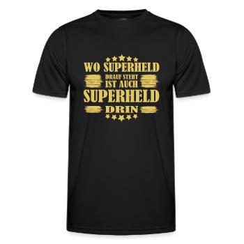 Wo Superheld drauf steht ist auch Superheld drin - Männer Funktions-T-Shirt - Schwarz - Vorne - AI Model Male 178 dark (178cm)