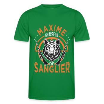 Maxime chasseur de sanglier Cadeau Humour Chasse - T-shirt sport Homme - vert - Devant - AI Model Male 178 dark (178cm)