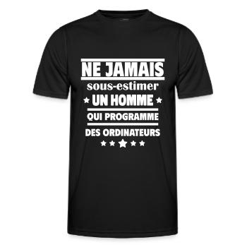 Unterschätzen Sie niemals einen Mann, der programmiert - Männer Funktions-T-Shirt - Schwarz - Vorne - AI Model Male 178 dark (178cm)