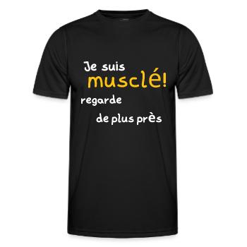 Ich bin muskulös, schau dir das genauer an - Männer Funktions-T-Shirt - Schwarz - Vorne - AI Model Male 178 dark (178cm)