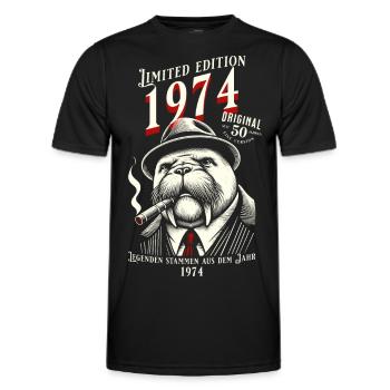Edition limitée 1974 - Original pour 50 ans - T-shirt sport Homme - noir - Devant - AI Model Male 178 dark (178cm)