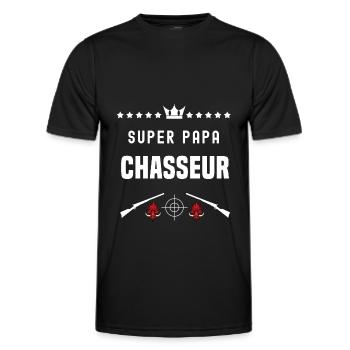 super papa chasseur sanglier fête des pères chasse - T-shirt sport Homme - noir - Devant - AI Model Male 178 dark (178cm)