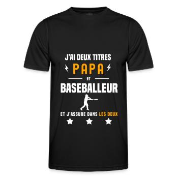 j'ai deux titres papa et baseballeur père baseball - T-shirt sport Homme - noir - Devant - AI Model Male 178 dark (178cm)