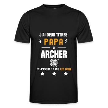 j'ai deux titres papa et archer père tir à l'arc - T-shirt sport Homme - noir - Devant - AI Model Male 178 dark (178cm)