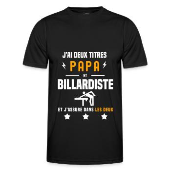 j'ai deux titres papa et billardiste père billard - T-shirt sport Homme - noir - Devant - AI Model Male 178 dark (178cm)