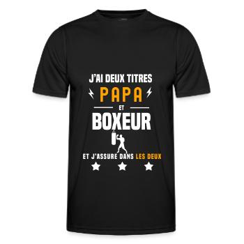 j'ai deux titres papa et boxeur père boxe - T-shirt sport Homme - noir - Devant - AI Model Male 178 dark (178cm)