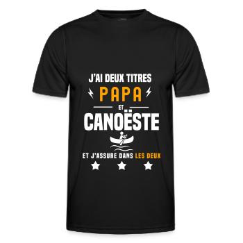 j'ai deux titres papa et canoëiste père canoë - T-shirt sport Homme - noir - Devant - AI Model Male 178 dark (178cm)