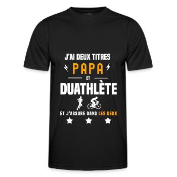 j'ai deux titres papa et duathlète père duathlon - T-shirt sport Homme - noir - Devant - AI Model Male 178 dark (178cm)