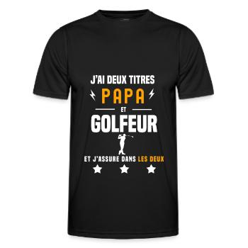 j'ai deux titres papa et golfeur père golf - T-shirt sport Homme - noir - Devant - AI Model Male 178 dark (178cm)