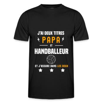 j'ai deux titres papa et handballeur père handball - T-shirt sport Homme - noir - Devant - AI Model Male 178 dark (178cm)