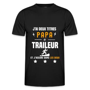 j'ai deux titres papa et traileur père trail - T-shirt sport Homme - noir - Devant - AI Model Male 178 dark (178cm)