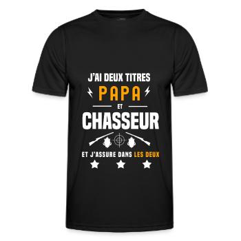 j'ai deux titres papa et chasseur sanglier chasse - T-shirt sport Homme - noir - Devant - AI Model Male 178 dark (178cm)
