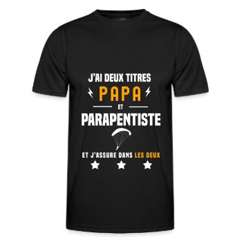 j'ai deux titres papa et parapentiste parapente - T-shirt sport Homme - noir - Devant - AI Model Male 178 dark (178cm)