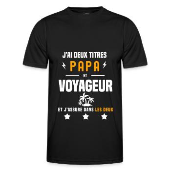 j'ai deux titres papa et voyageur père voyage - T-shirt sport Homme - noir - Devant - AI Model Male 178 dark (178cm)