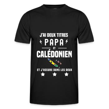 j'ai deux titres papa et Calédonien - T-shirt sport Homme - noir - Devant - AI Model Male 178 dark (178cm)