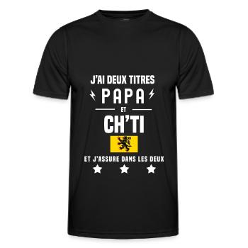 j'ai deux titres papa et ch'ti drapeau - T-shirt sport Homme - noir - Devant - AI Model Male 178 dark (178cm)