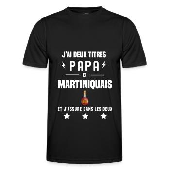 j'ai deux titres papa et martiniquais rhum - T-shirt sport Homme - noir - Devant - AI Model Male 178 dark (178cm)