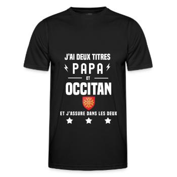 j'ai deux titres papa et occitan homme drapeau - T-shirt sport Homme - noir - Devant - AI Model Male 178 dark (178cm)