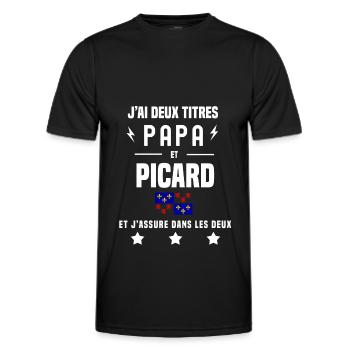 j'ai deux titres papa et picard drapeau - T-shirt sport Homme - noir - Devant - AI Model Male 178 dark (178cm)
