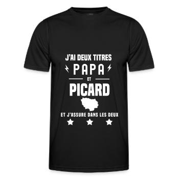 j'ai deux titres papa et picard homme région - T-shirt sport Homme - noir - Devant - AI Model Male 178 dark (178cm)