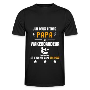 j'ai deux titres papa wakeboardeur père wakeboard - T-shirt sport Homme - noir - Devant - AI Model Male 178 dark (178cm)