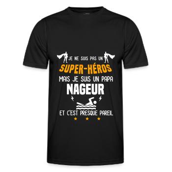 papa nageur super héros père natation - T-shirt sport Homme - noir - Devant - AI Model Male 178 dark (178cm)