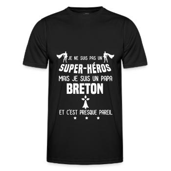 papa breton hermine super héros papa bretagne - T-shirt sport Homme - noir - Devant - AI Model Male 178 dark (178cm)