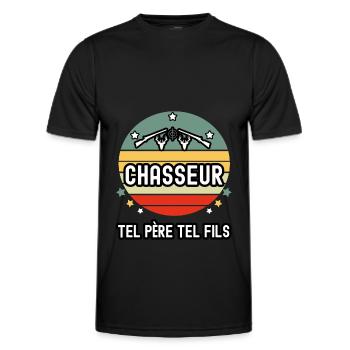 tel père tel fils papa chasseur chevreuil chasse - T-shirt sport Homme - noir - Devant - AI Model Male 178 dark (178cm)