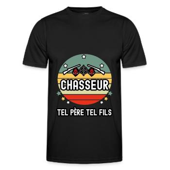 tel père tel fils papa chasseur sanglier chasse - T-shirt sport Homme - noir - Devant - AI Model Male 178 dark (178cm)