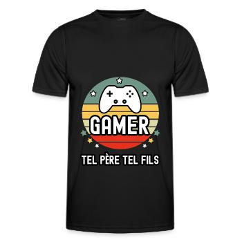 tel père tel fils papa gamer gaming cadeau - T-shirt sport Homme - noir - Devant - AI Model Male 178 dark (178cm)
