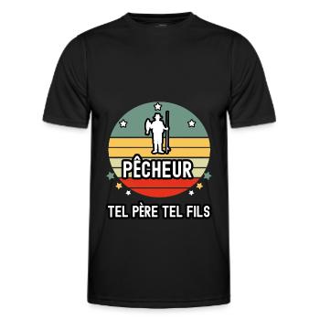 tel père tel fils papa pêcheur pêche pêche cadeau - T-shirt sport Homme - noir - Devant - AI Model Male 178 dark (178cm)